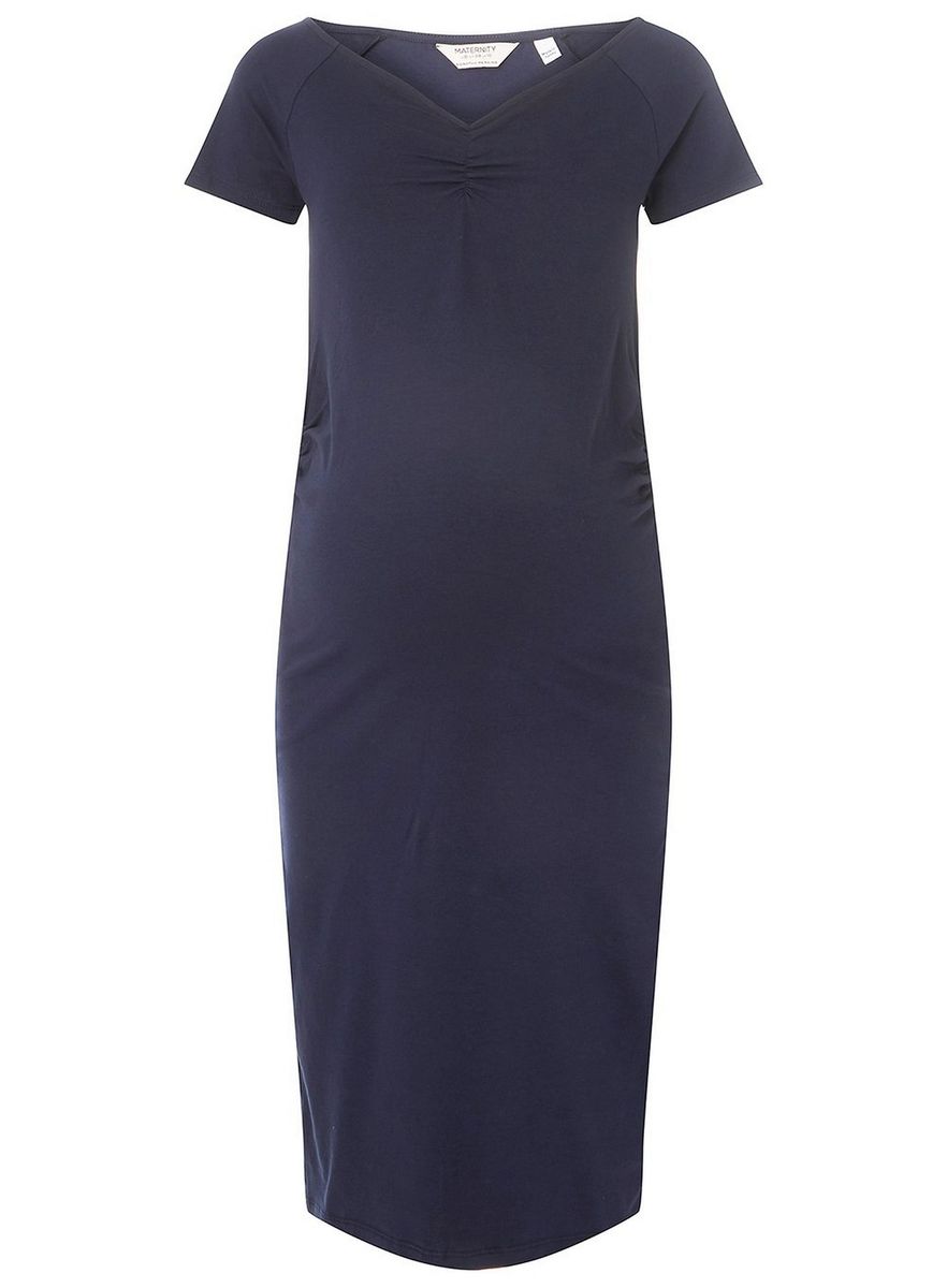 Sweetheart Neckline  Ruched Side Navy Maternity Dress