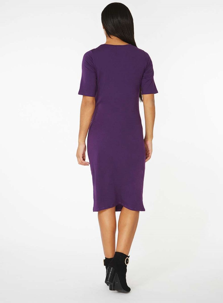 Midi Ruched Side Purple Maternity Dress