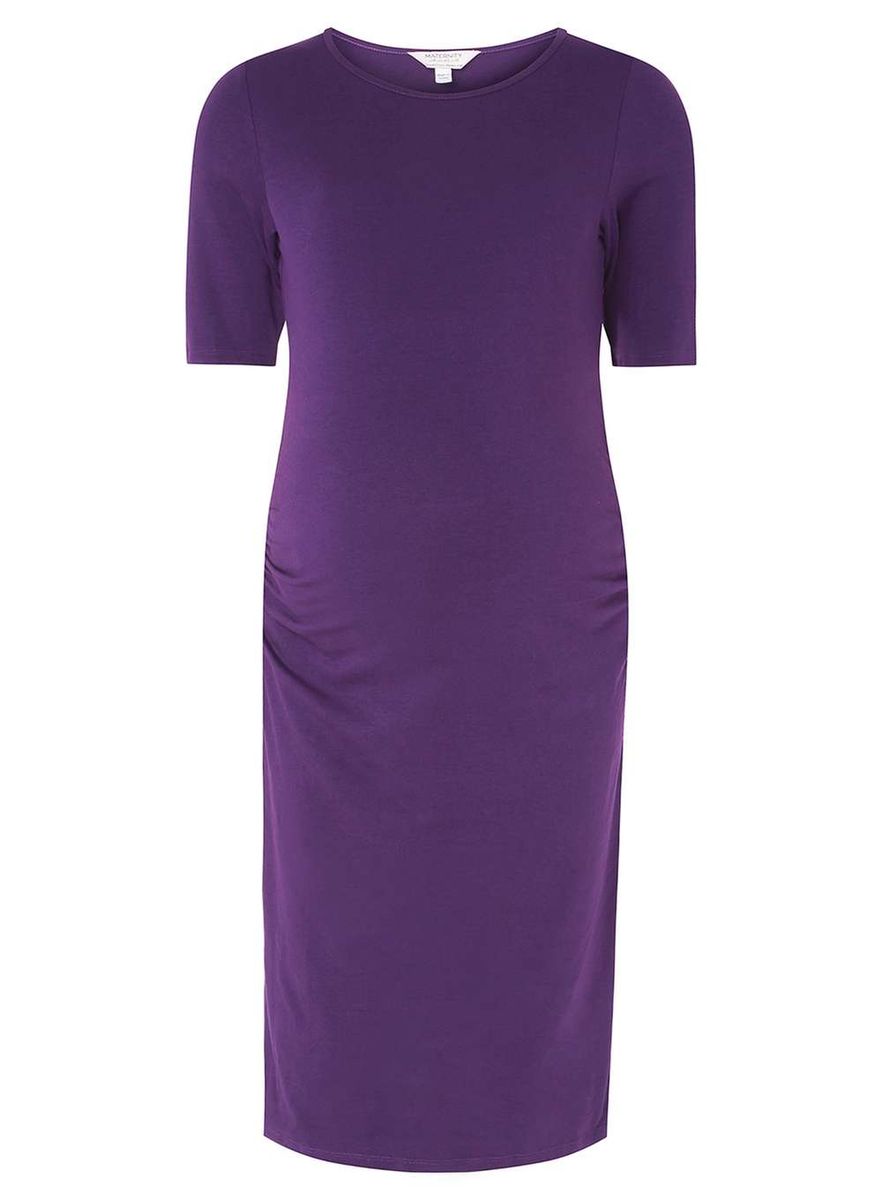 Midi Ruched Side Purple Maternity Dress