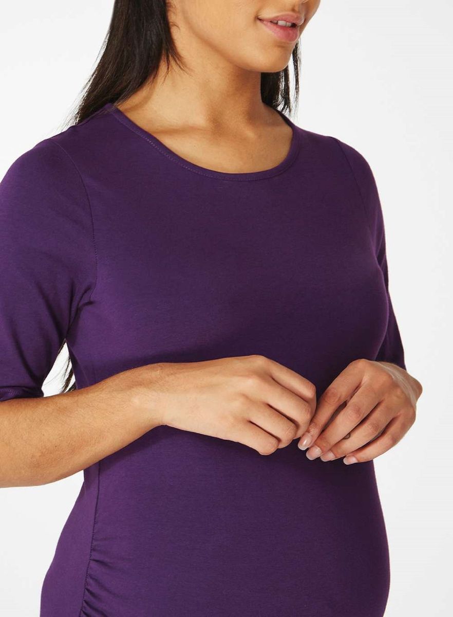 Midi Ruched Side Purple Maternity Dress