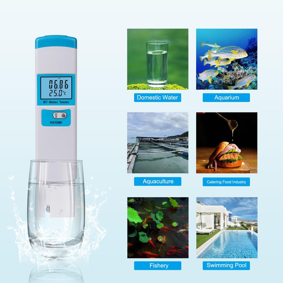 pH Meter Digital 2 in 1 pH/TEMP Meter pH Tester High Accuracy Water Quality Tester with 0-14 pH Measurement Range for Household Drinking Pool Aquarium Aquaculture Lab Beer Brewing