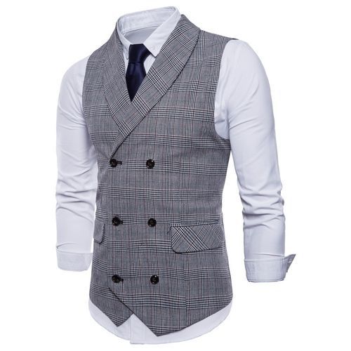 V Neck Double Breasted Belt Design Waistcoat