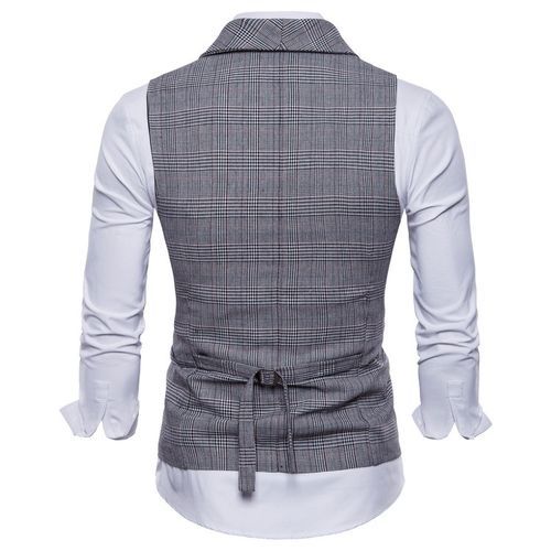 V Neck Double Breasted Belt Design Waistcoat