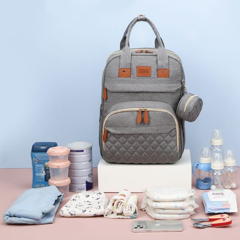 Baby Diaper Bag Backpack With Changing Station Multifunction Potable Shower Gift Baby Bag Outdoor Travel Baby Bed Waterproof Grey