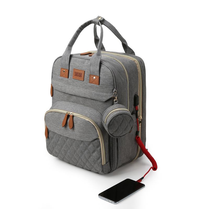 Baby Diaper Bag Backpack With Changing Station Multifunction Potable Shower Gift Baby Bag Outdoor Travel Baby Bed Waterproof Grey