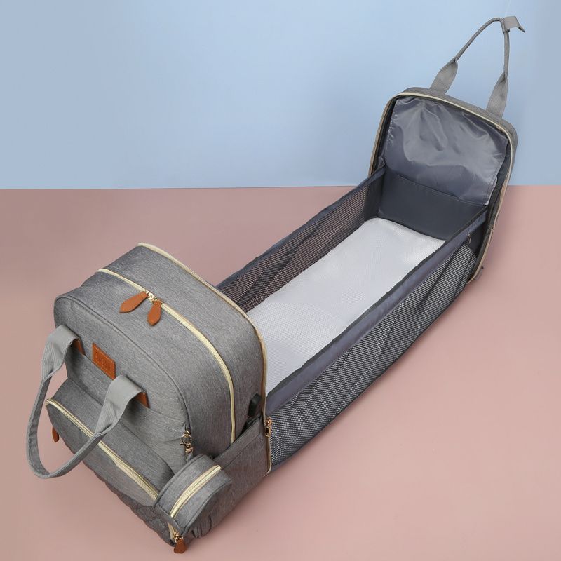 Baby Diaper Bag Backpack With Changing Station Multifunction Potable Shower Gift Baby Bag Outdoor Travel Baby Bed Waterproof Grey