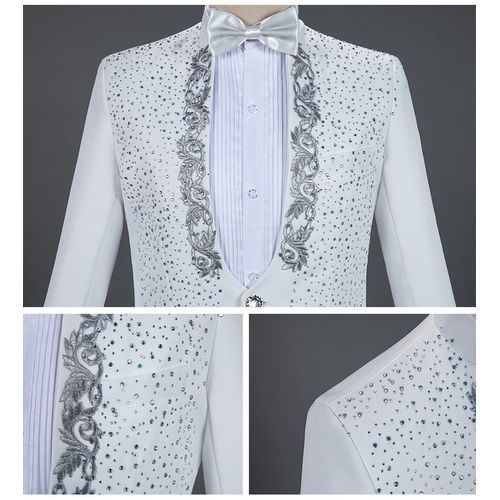 Diamond Men Suit Set Gold Embroidered Wedding Mens Suits With Pants