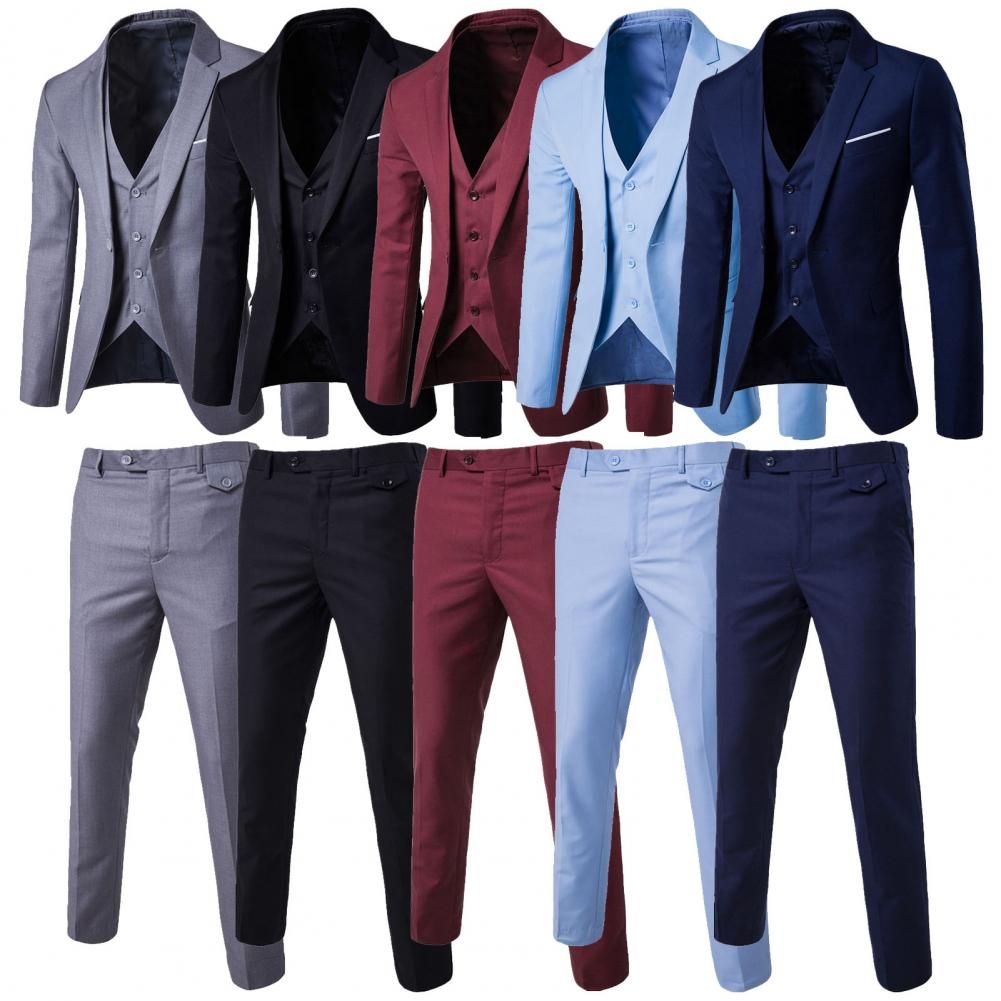 1 Set Men Suit Slim Single-breasted Korean Style Blazer Zipper Fly Pants Black
