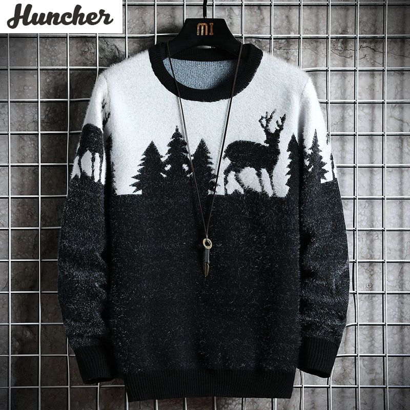Men  Autumn Winter Casual Christmas Tree Deer Pullover