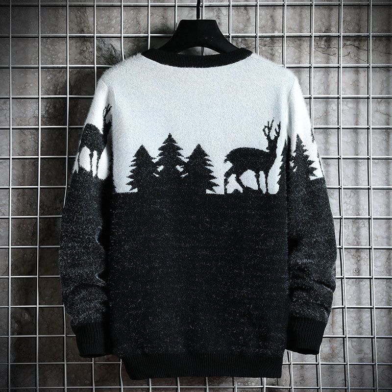 Men  Autumn Winter Casual Christmas Tree Deer Pullover