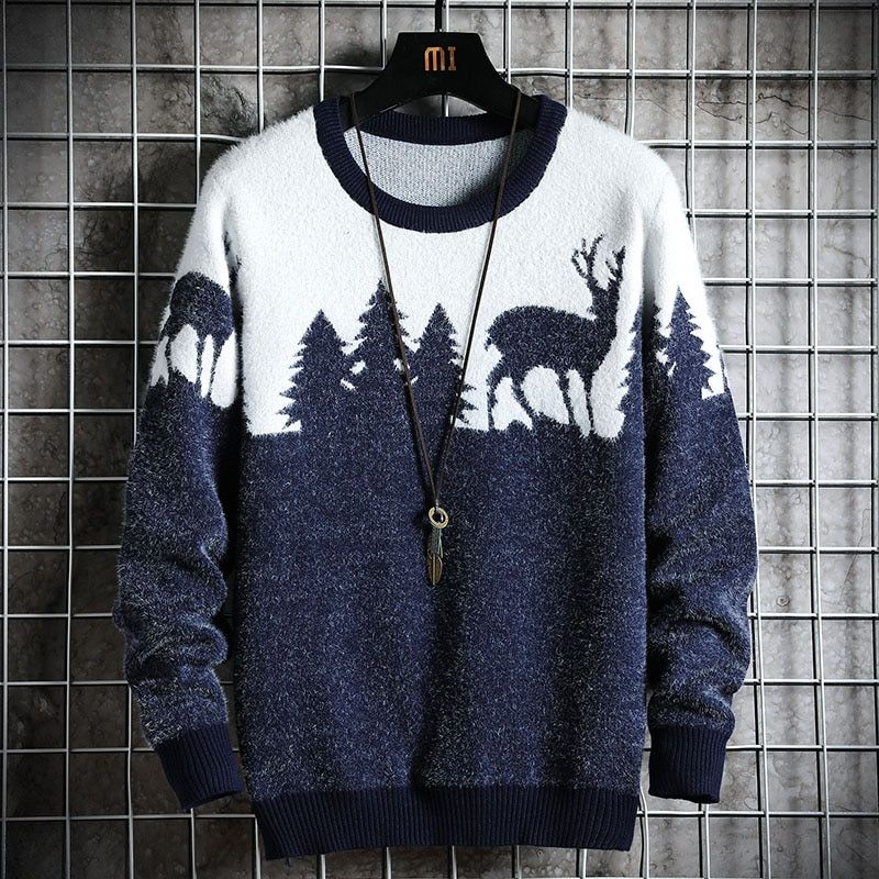 Men  Autumn Winter Casual Christmas Tree Deer Pullover