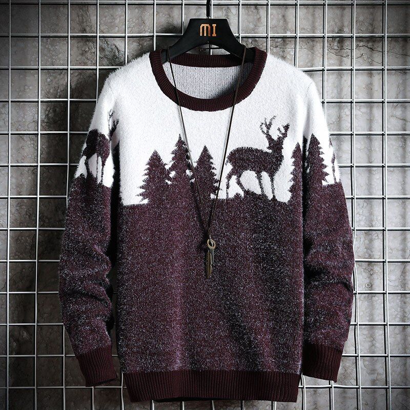Men  Autumn Winter Casual Christmas Tree Deer Pullover