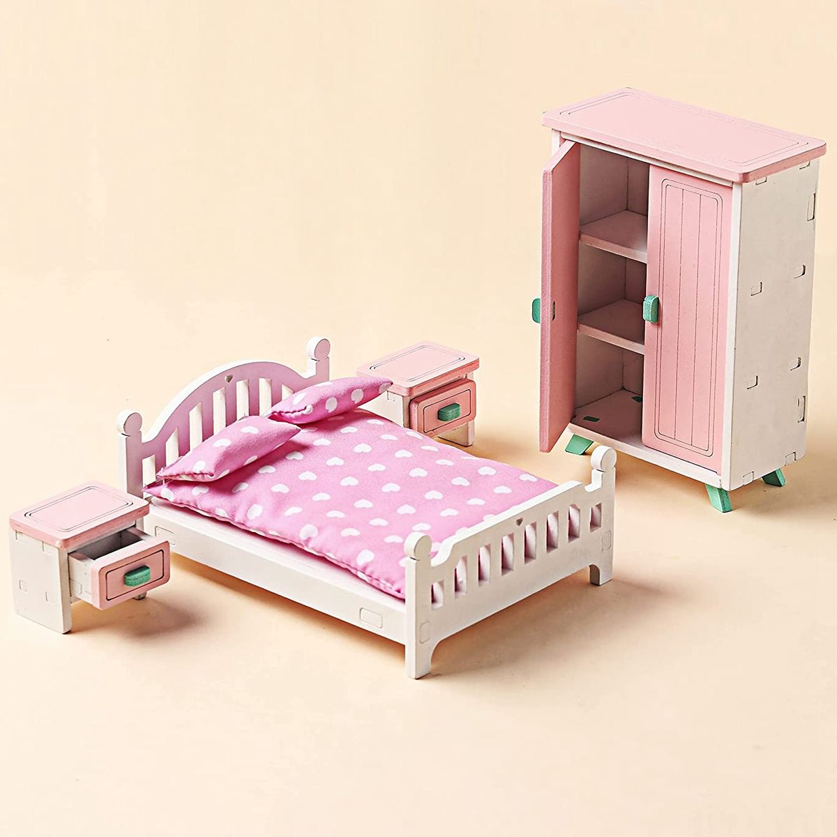 Wooden Dollhouse Furniture Set Mini Bedroom Model Toys For