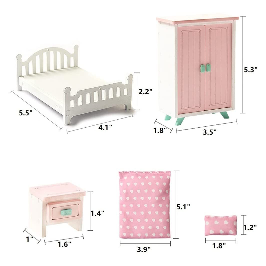 Wooden Dollhouse Furniture Set Mini Bedroom Model Toys For