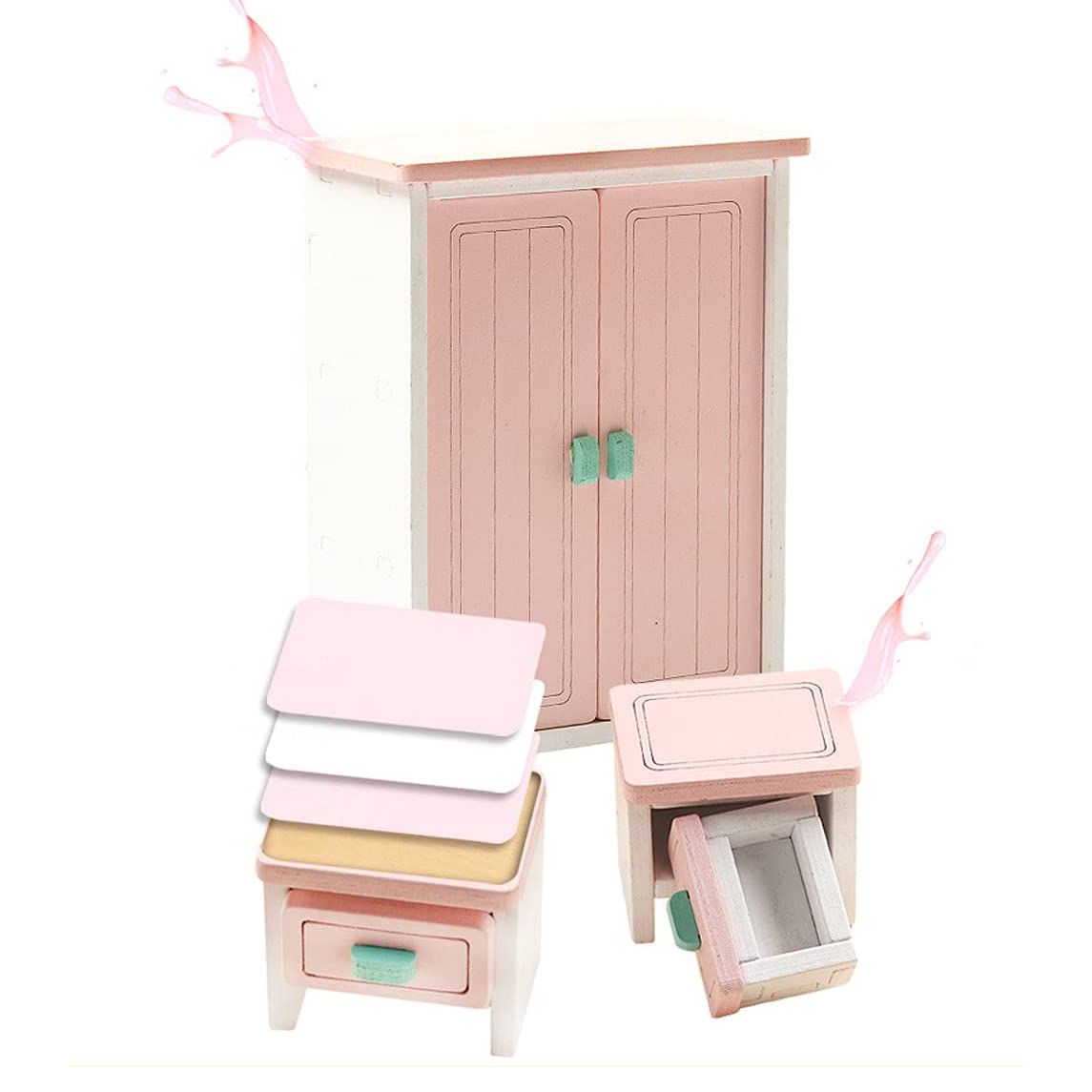 Wooden Dollhouse Furniture Set Mini Bedroom Model Toys For