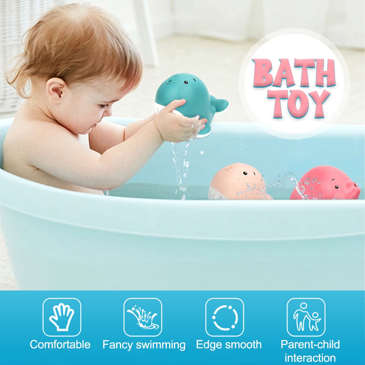 Baby Bath Cute Animal Water Spray Water Tub Bathroom Beach Playing Green Sea Lion Water Drops