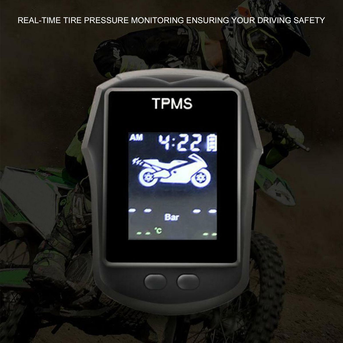 Motorcycle Exterior TPMS Wireless Tire Pressure Temperature Monitoring System USB Chargeable Large LCD Real Time Display High Accuracy