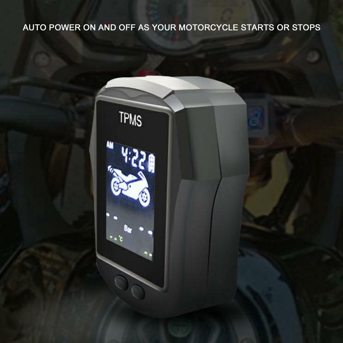 Motorcycle Exterior TPMS Wireless Tire Pressure Temperature Monitoring System USB Chargeable Large LCD Real Time Display High Accuracy