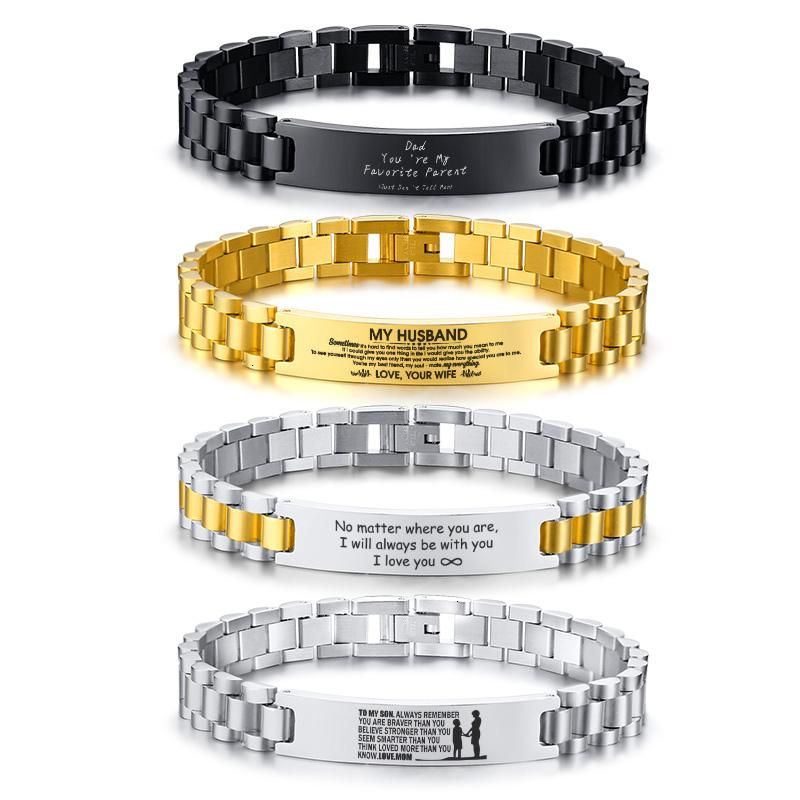 Personalized Stainless Steel Men Bracelet Bangle Engraved Fashion Custom ID Male Braslet Brazelaet Boy 7.7Inch 8.3Inch Dropship