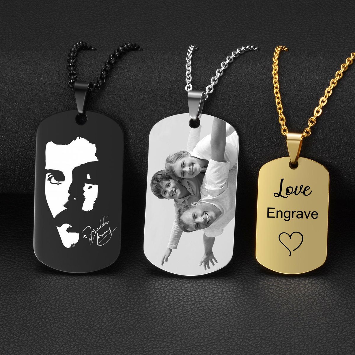 Stainless Steel Custom Engraved Pendant Necklace Dog Army Tag Necklaces Personalized Name ID Memorial Photo Pendants Jewelry DIY
