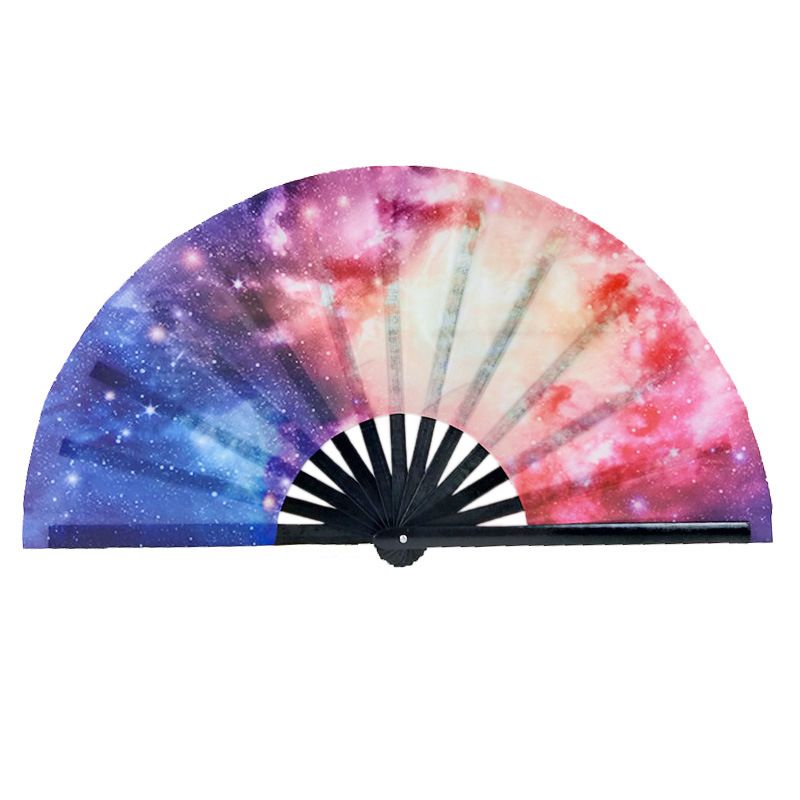 Large Satin Folding Fan Printing Fan Fan Hand Bone Supplies Party Fu Fan Carnival Bamboo Kung Festival