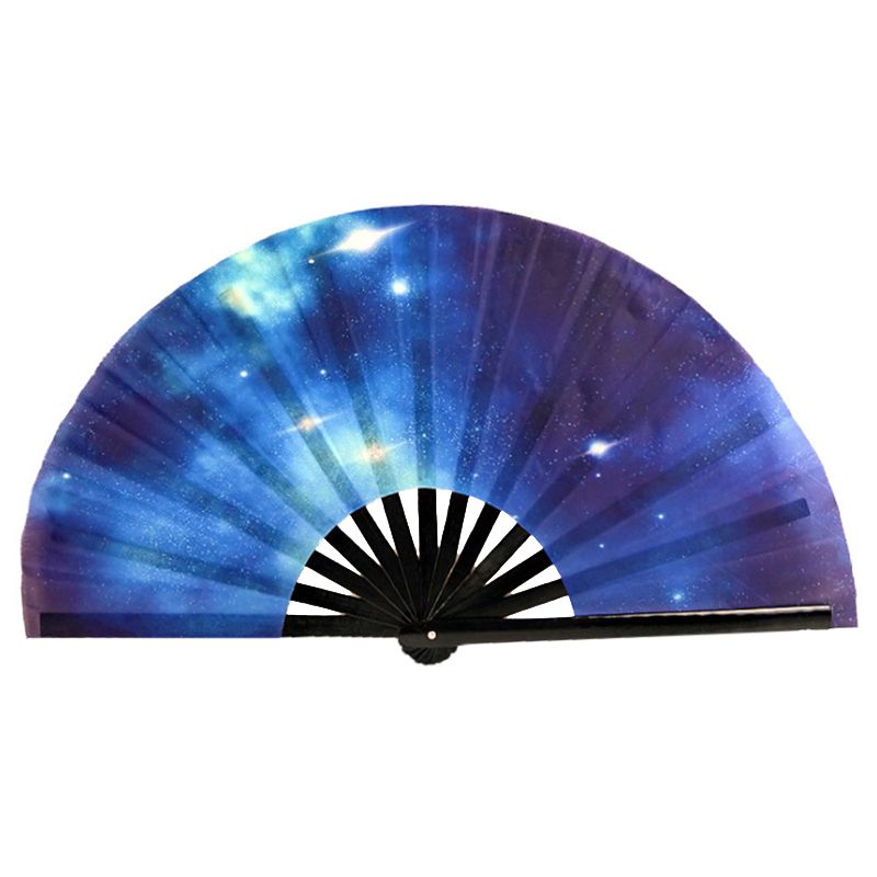 Large Satin Folding Fan Printing Fan Fan Hand Bone Supplies Party Fu Fan Carnival Bamboo Kung Festival