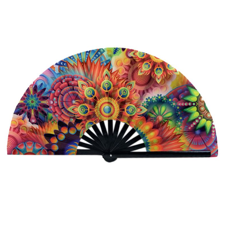 Large Satin Folding Fan Printing Fan Fan Hand Bone Supplies Party Fu Fan Carnival Bamboo Kung Festival