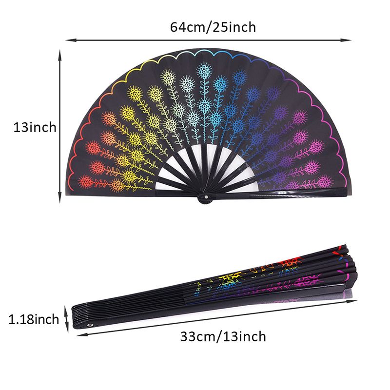 Large Satin Folding Fan Printing Fan Fan Hand Bone Supplies Party Fu Fan Carnival Bamboo Kung Festival