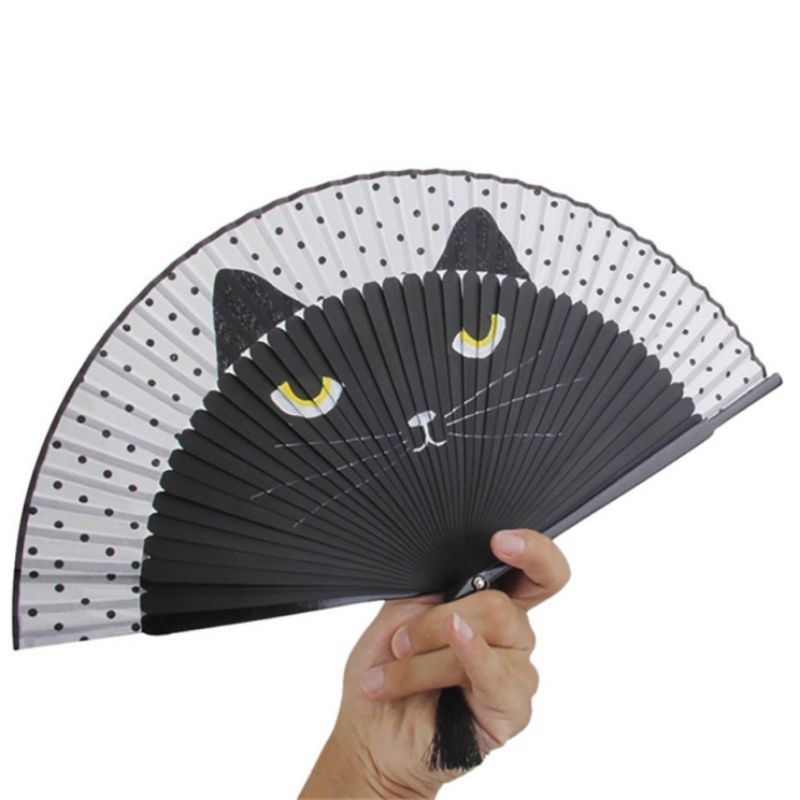 Folding Fan Folding Fans Out Hand Hollow Dancing Wedding Handheld Fan Decoration Party Silk Outdoor Cartoon Cat