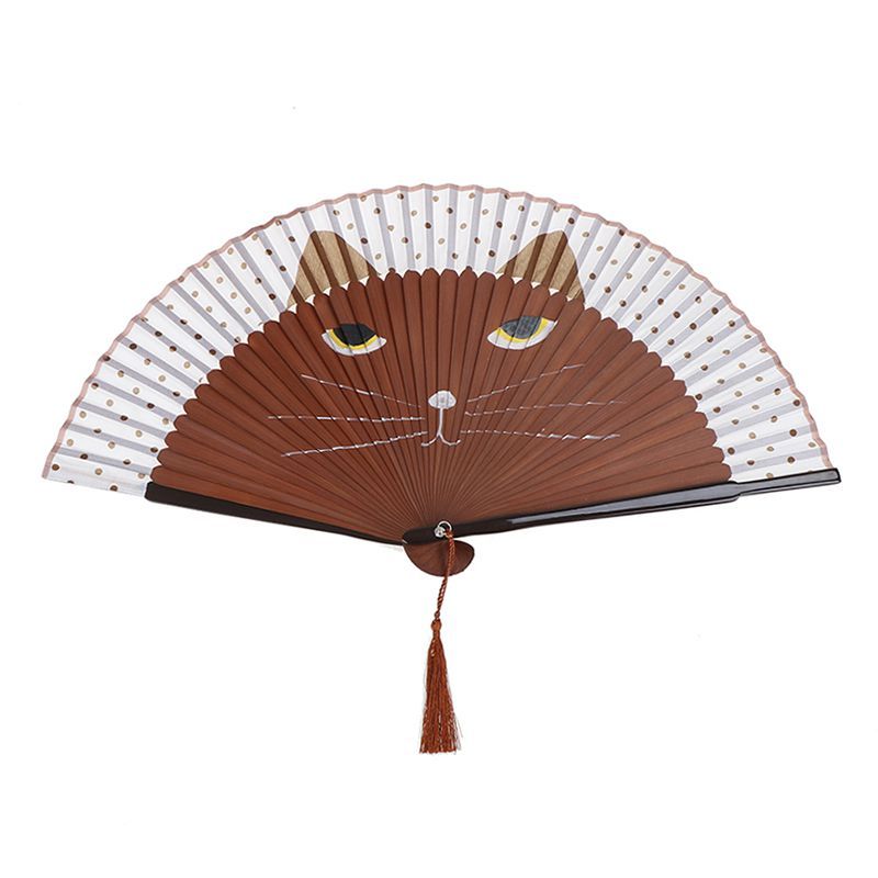 Folding Fan Folding Fans Out Hand Hollow Dancing Wedding Handheld Fan Decoration Party Silk Outdoor Cartoon Cat