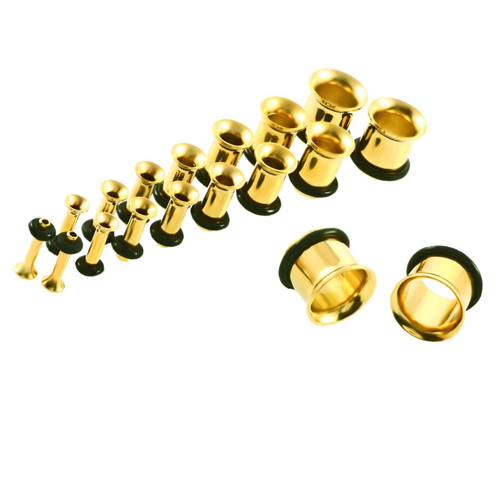 9 Pair Stainless Steel Ear Gauges Stretching Tunnel Plugs 14g Gold