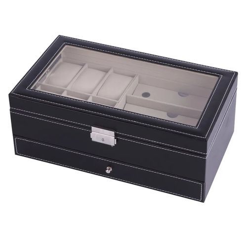 Double Layer Wrist Watch Box Case With 3 Slot Eyeglasses Case Jewelry Box Storage Display Case