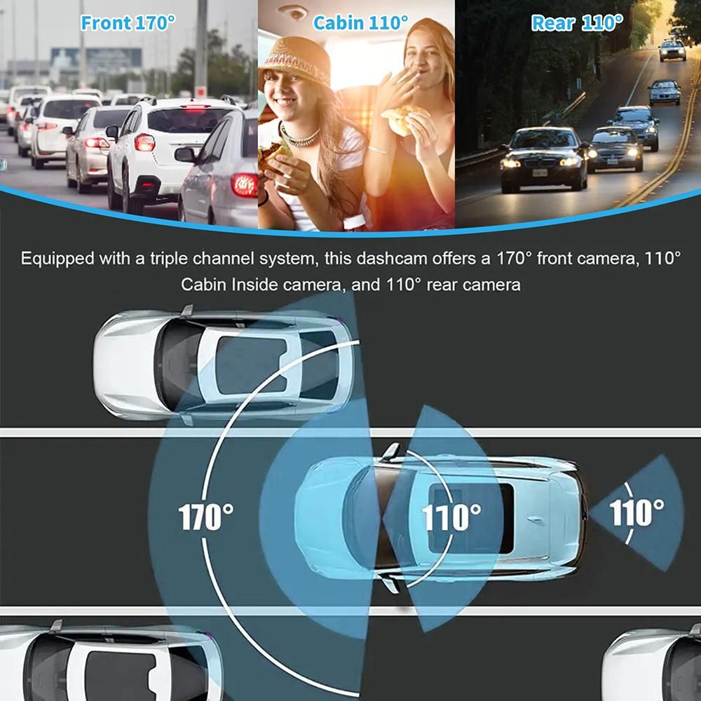 Dash Cam Front and Rear Inside 3 Cameras 1080+720+480P 4in Car Rearview Mirror Car Video Recording Camcorder Night Vision Car Camera Recorder Auto Safety Driving Recorder