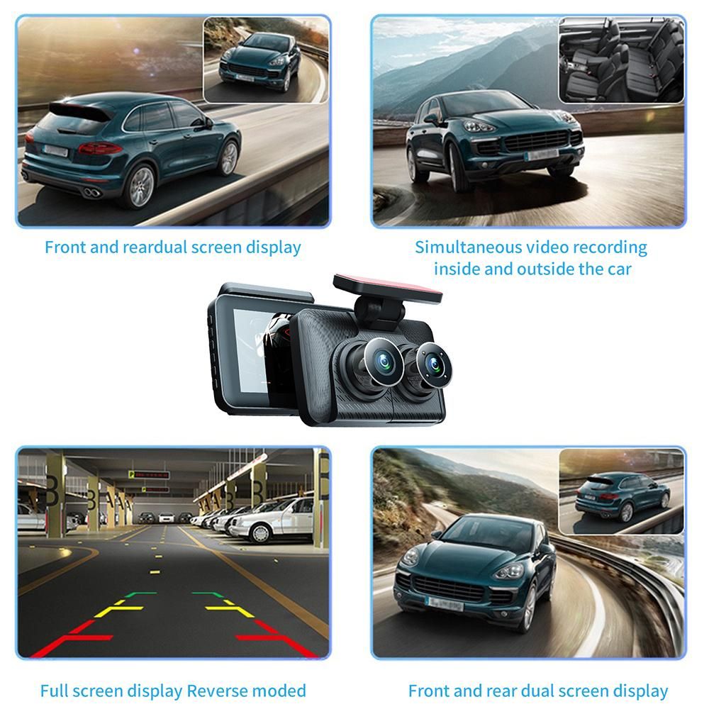 Dash Cam Front and Rear Inside 3 Cameras 1080+720+480P 4in Car Rearview Mirror Car Video Recording Camcorder Night Vision Car Camera Recorder Auto Safety Driving Recorder