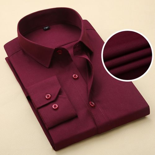 Men's Corporate Quality Office Wine Plain Long Sleeve Shirt