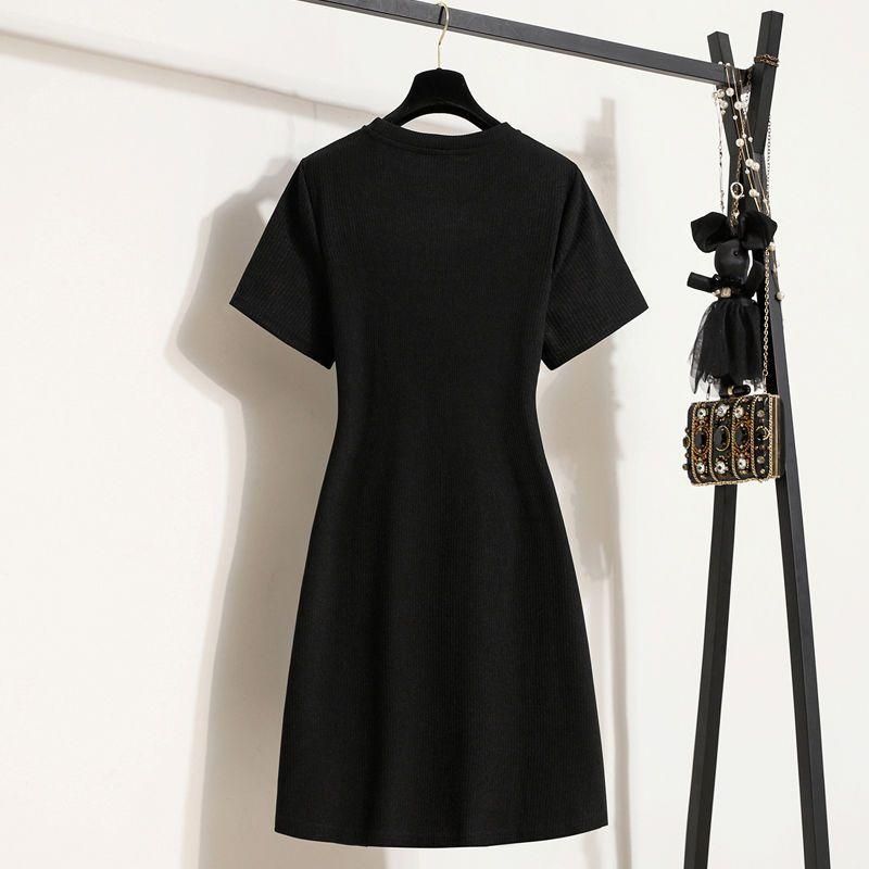 2022 New Large Size Women's Clothing Fold Split Dress Slimming Inspirational Hollow out Niche Fashionable T-shirt Dress