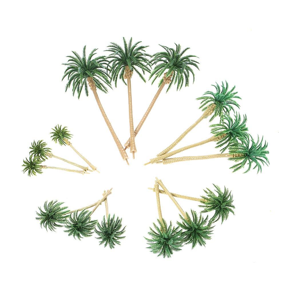 15pcs Miniature Scenery Layout Model Plastic Tree Palm Trees Train Coconut Rainforest Home Garden Decoration