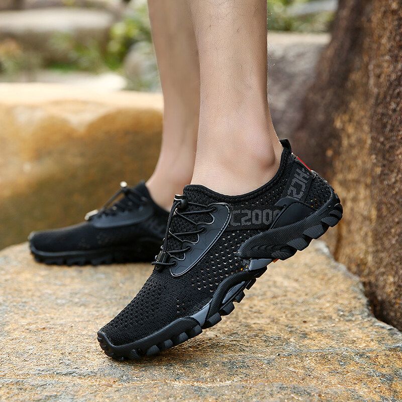 Men Knitted Fabric Water Wadding Shoes Outdoor Slip Resistant Sneakers Waterproof Hiking Shoes EU:46