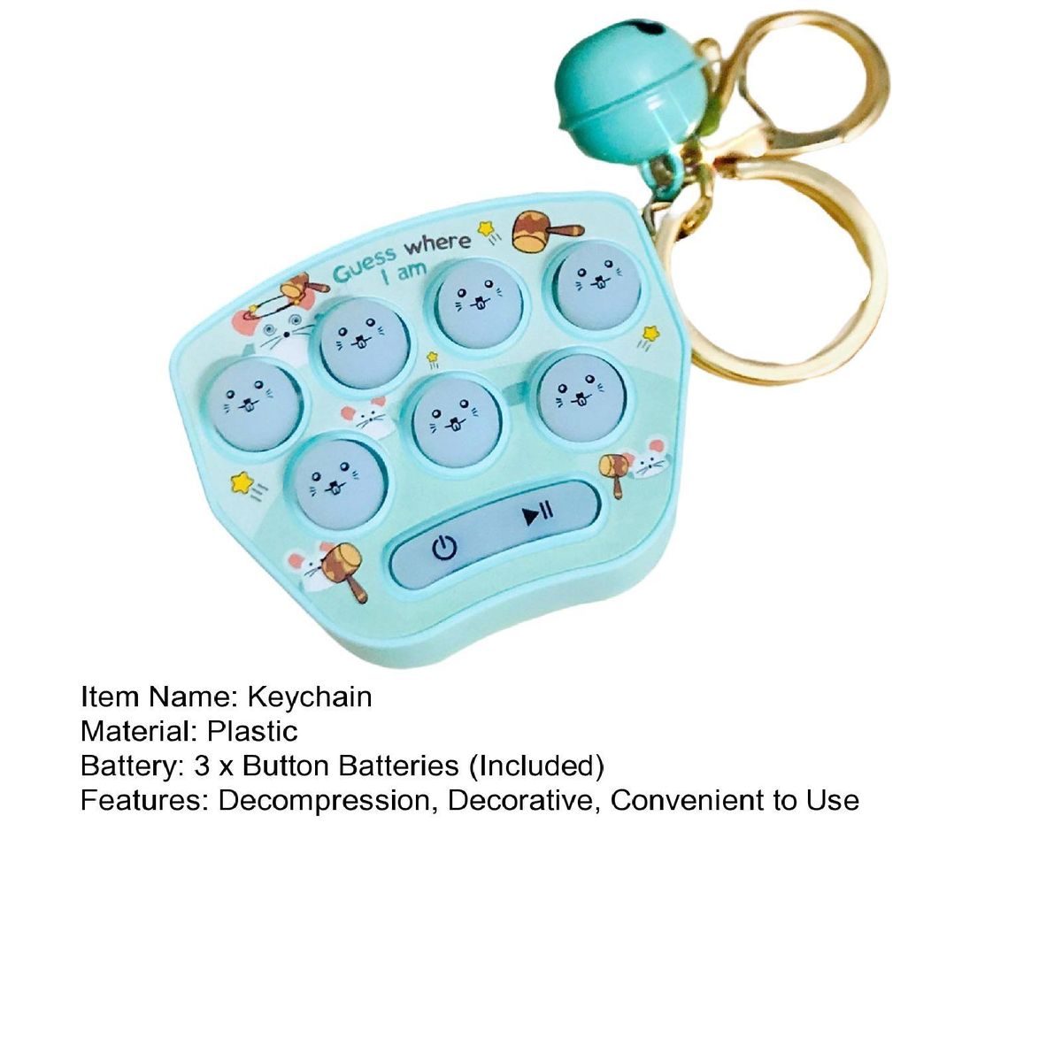 Game Machine Whack-a-mole Mini Portable Game Console Keychain Cyan