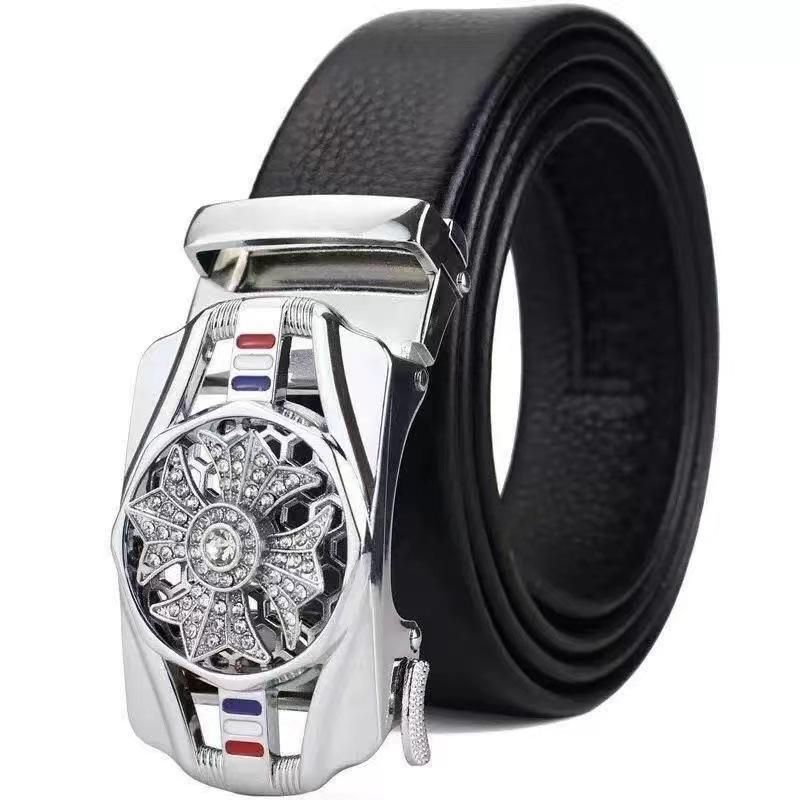 Automatic Buckle Leather Belt Buckle Rhinestone Decoration Males Luxury Belt silver