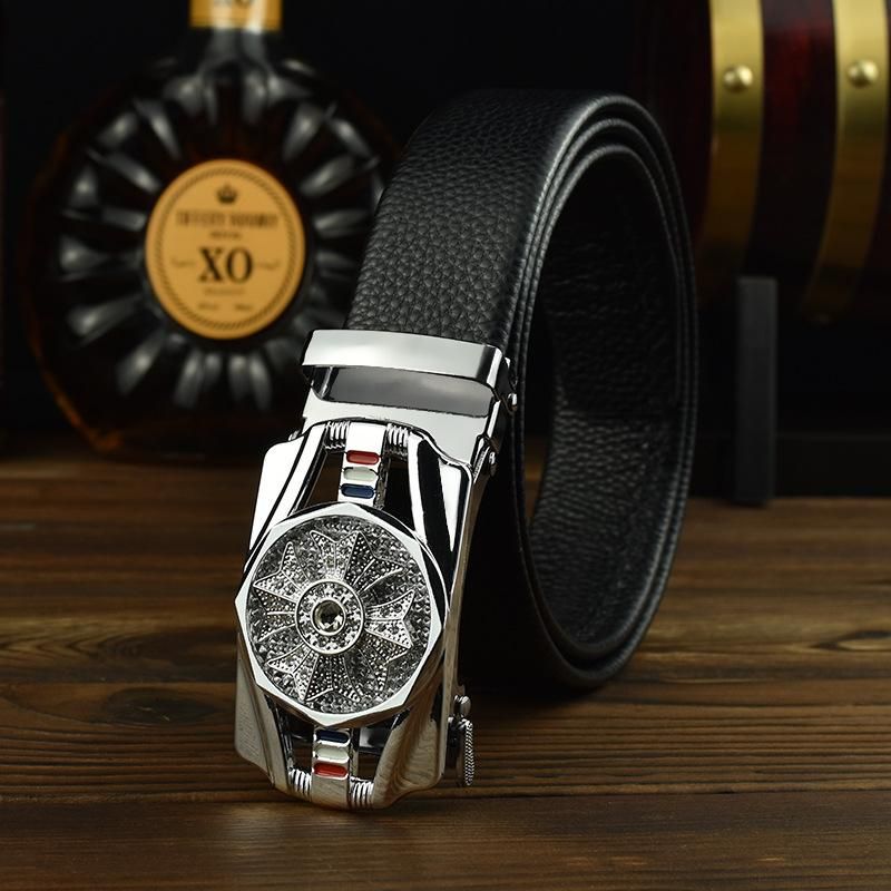 Automatic Buckle Leather Belt Buckle Rhinestone Decoration Males Luxury Belt silver