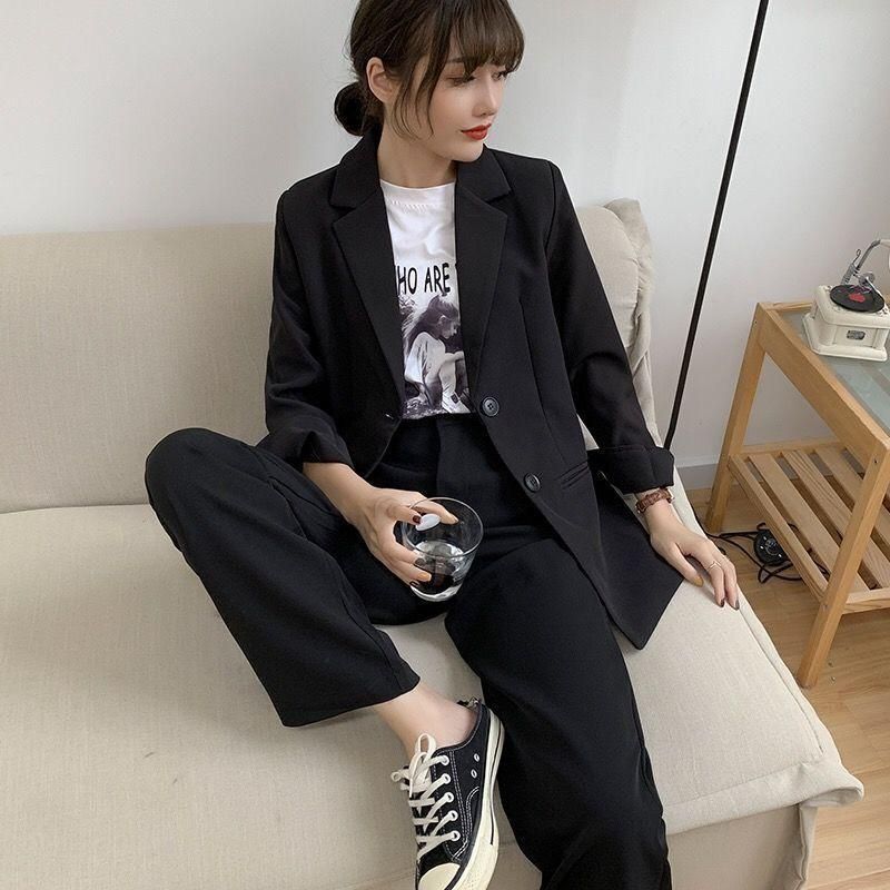 Black Small Business Suit Coat Women's Spring and Autumn Korean Style New Loose Suit Coat Temperament Commute Business Working Formal Wear