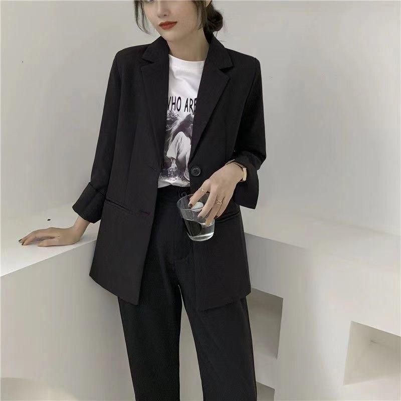 Black Small Business Suit Coat Women's Spring and Autumn Korean Style New Loose Suit Coat Temperament Commute Business Working Formal Wear
