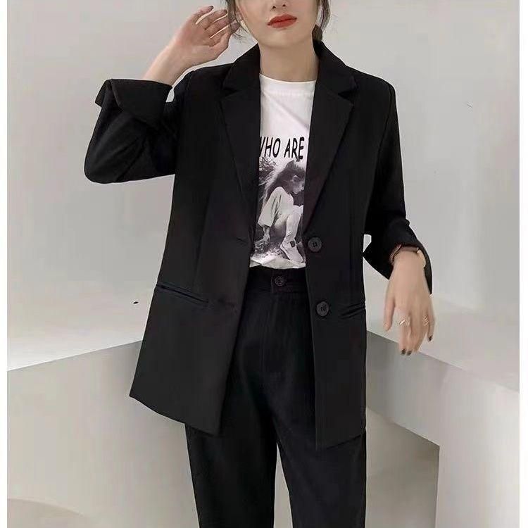 Black Small Business Suit Coat Women's Spring and Autumn Korean Style New Loose Suit Coat Temperament Commute Business Working Formal Wear