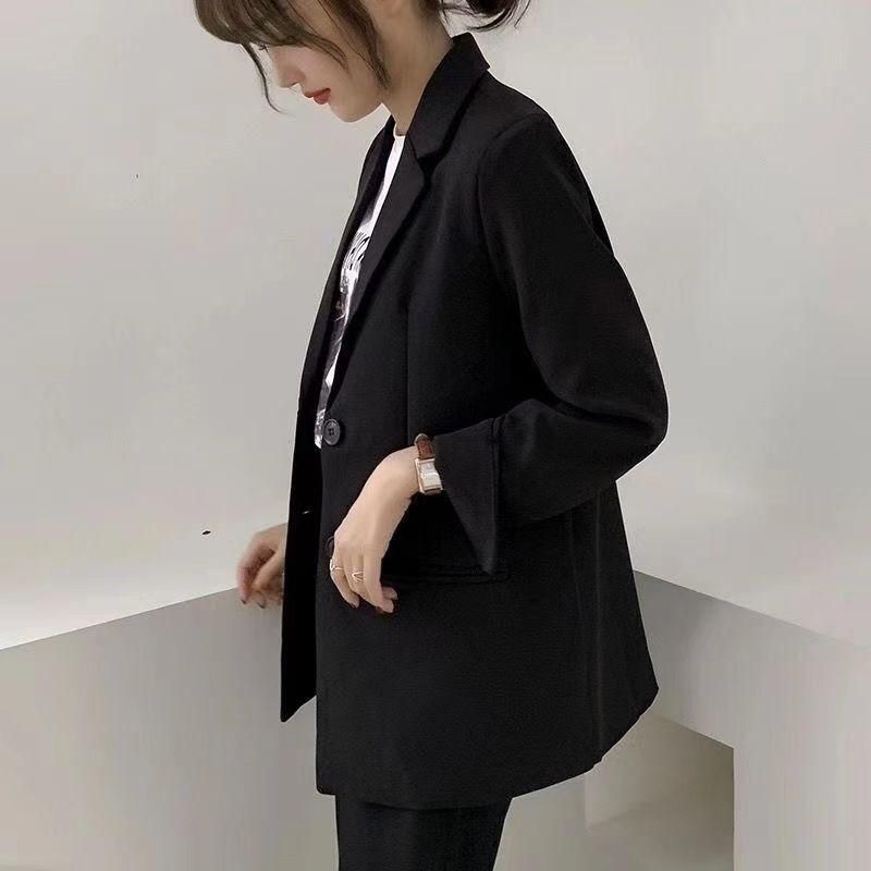 Black Small Business Suit Coat Women's Spring and Autumn Korean Style New Loose Suit Coat Temperament Commute Business Working Formal Wear