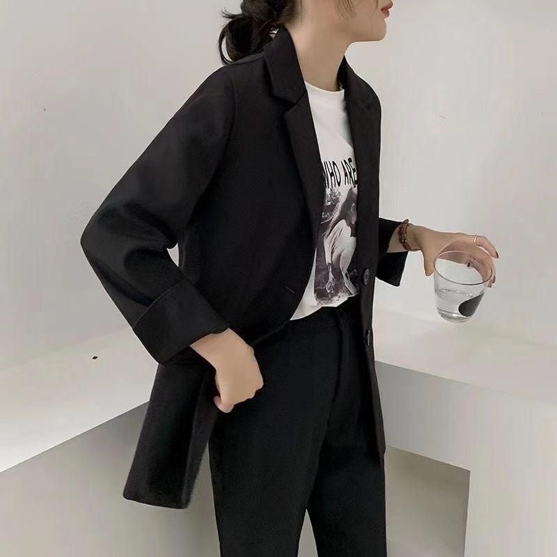 Black Small Business Suit Coat Women's Spring and Autumn Korean Style New Loose Suit Coat Temperament Commute Business Working Formal Wear