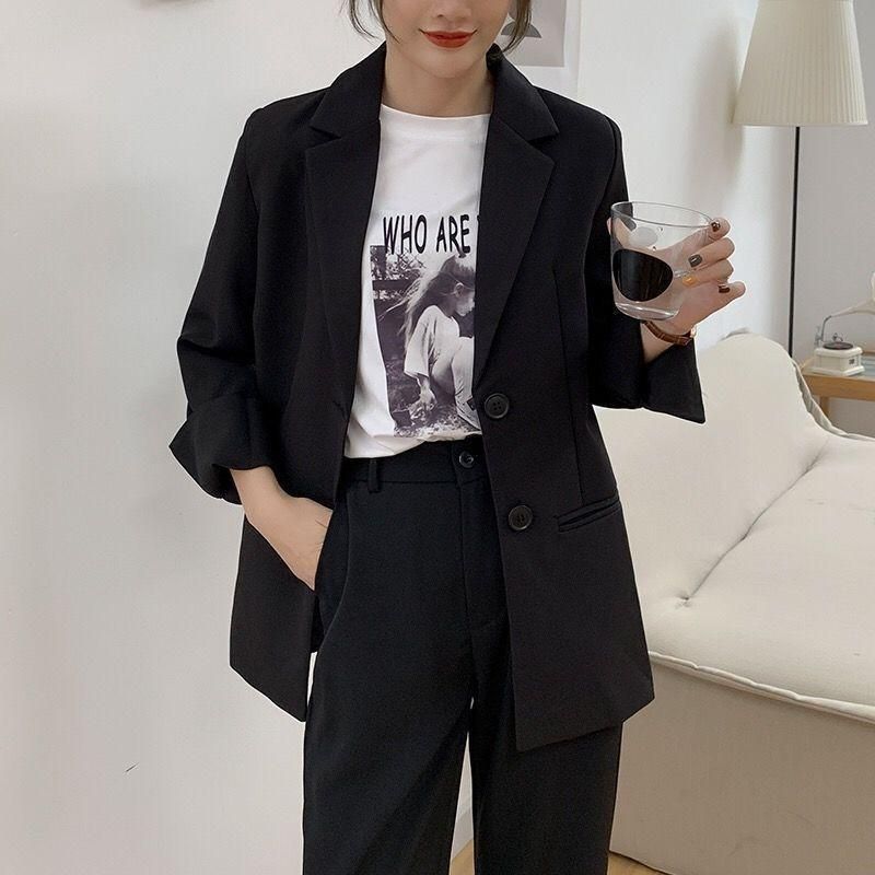 Black Small Business Suit Coat Women's Spring and Autumn Korean Style New Loose Suit Coat Temperament Commute Business Working Formal Wear