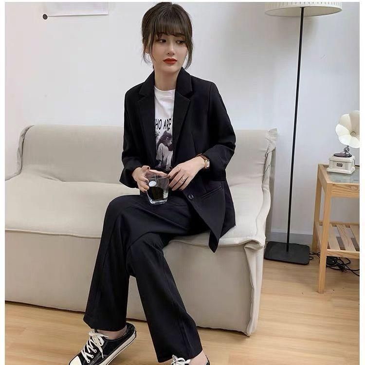 Black Small Business Suit Coat Women's Spring and Autumn Korean Style New Loose Suit Coat Temperament Commute Business Working Formal Wear