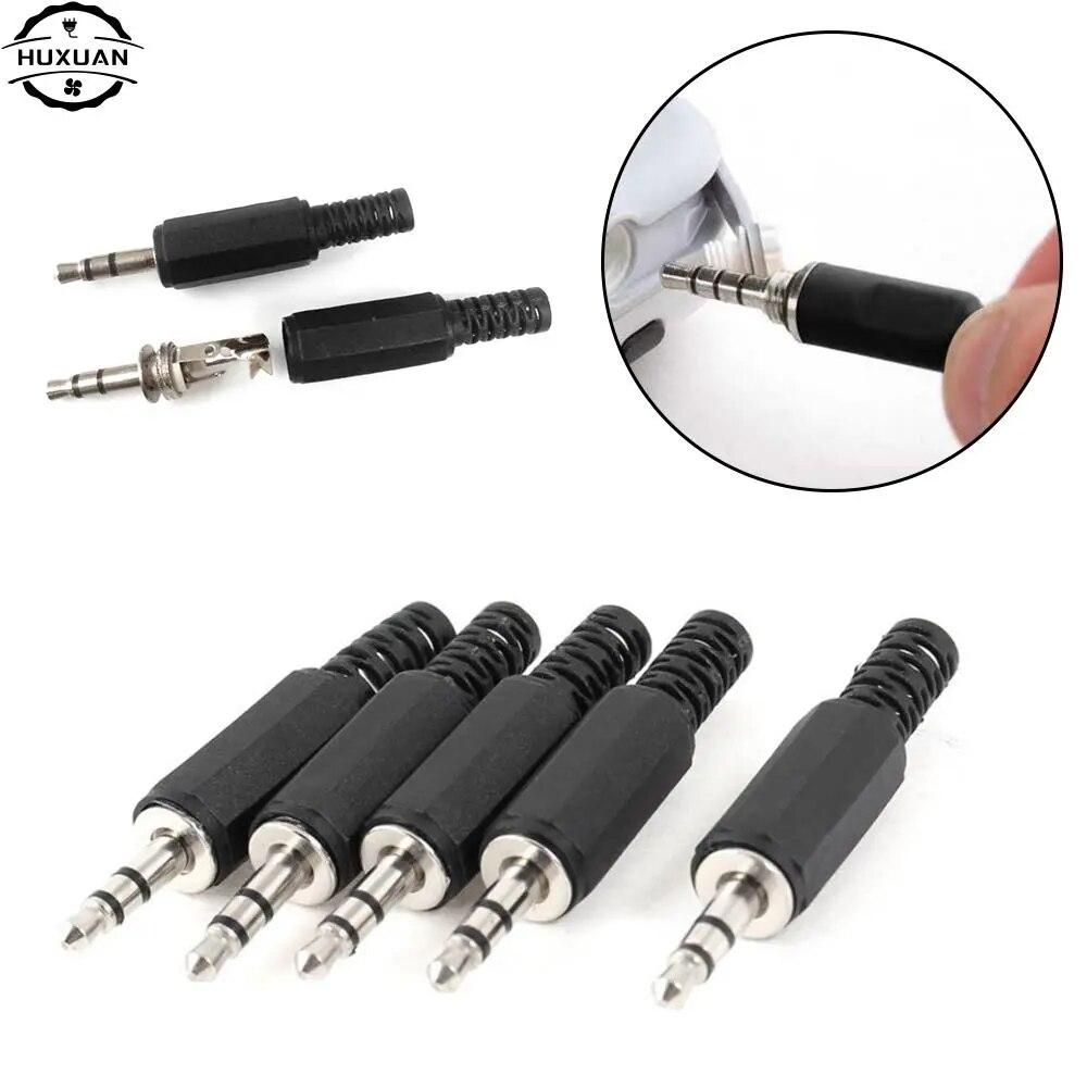 5Pcs/Lot 3.5mm HeadPhone Connector Male Two Channel Audio Jack Plug 3.5 Mm With Black Plastic Housing Size 5 x 0.9 cm