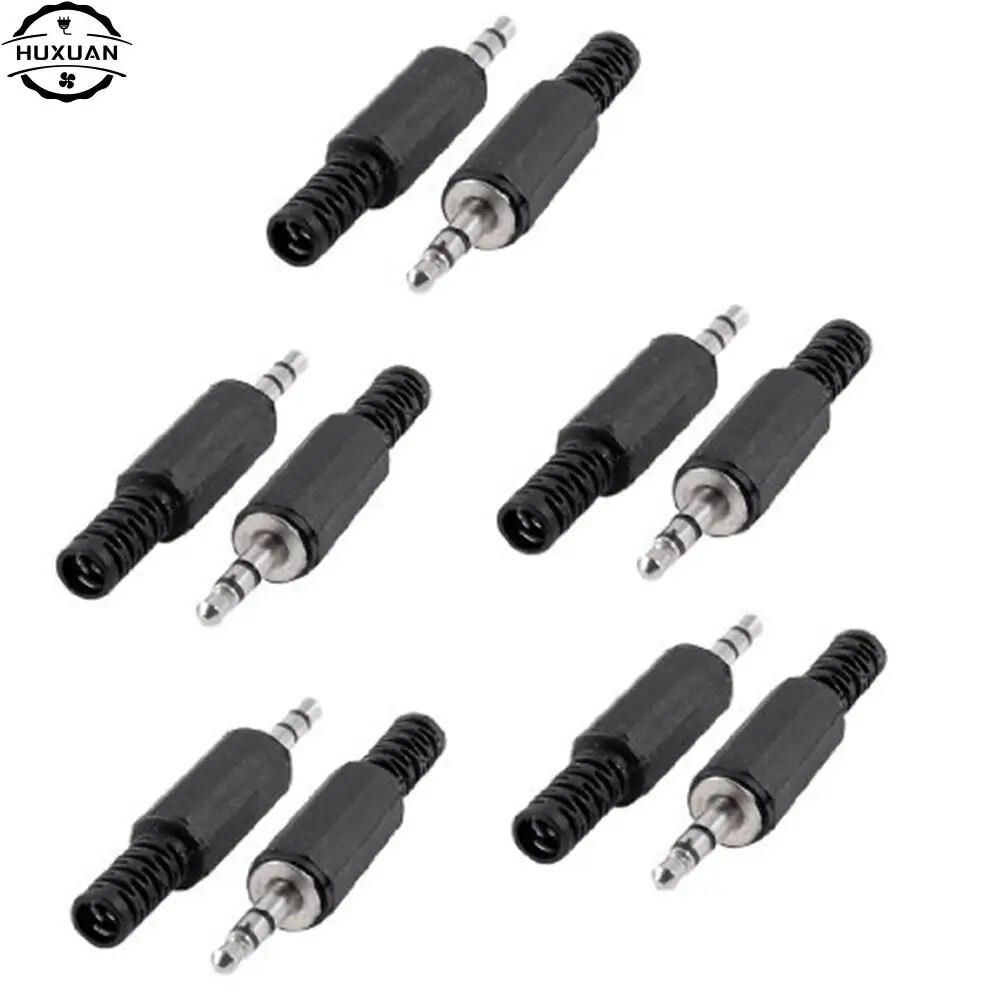 5Pcs/Lot 3.5mm HeadPhone Connector Male Two Channel Audio Jack Plug 3.5 Mm With Black Plastic Housing Size 5 x 0.9 cm